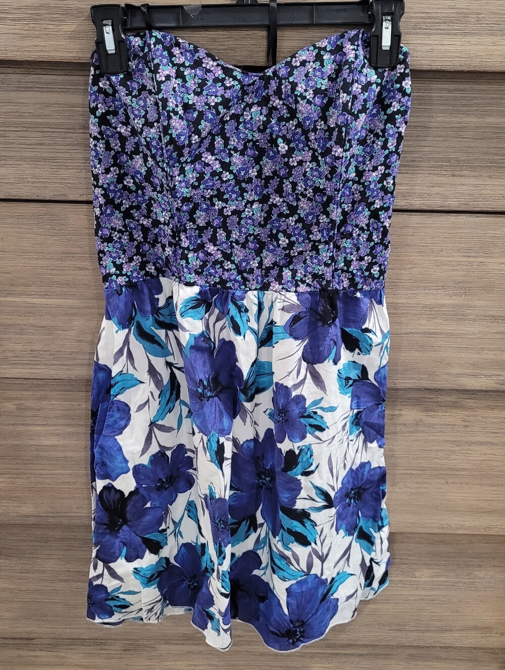 Blue Floral Strapless Mini Dress
